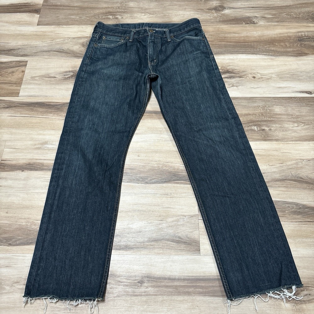 Levis 504 Straight Fit Jeans 33x30 Dark Wash Denim Raw Hem Blue